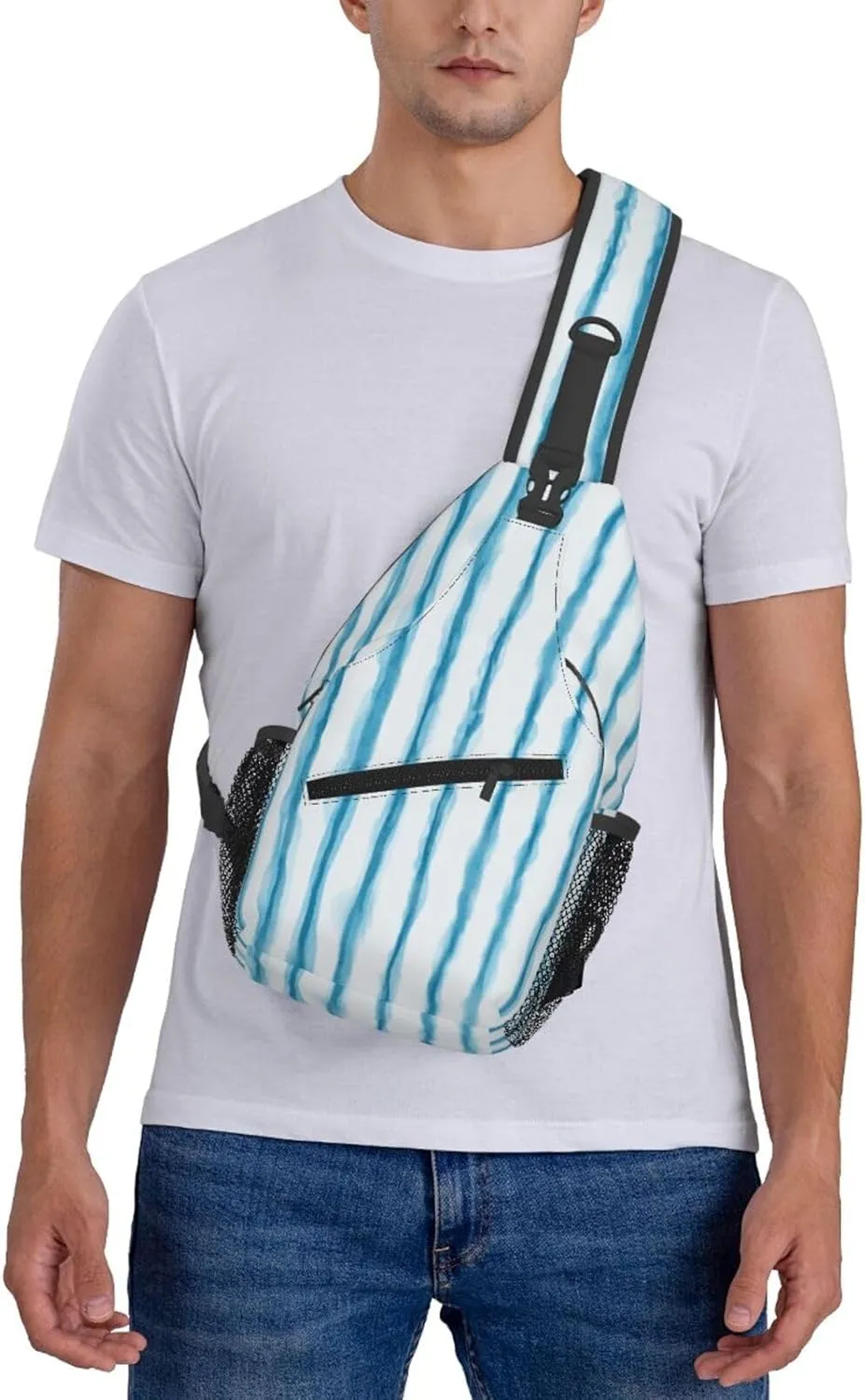 Blue Stripe Crossbody Sling Backpack Sling Bag Adjustable Chest Shoulder Daypack For Women Men