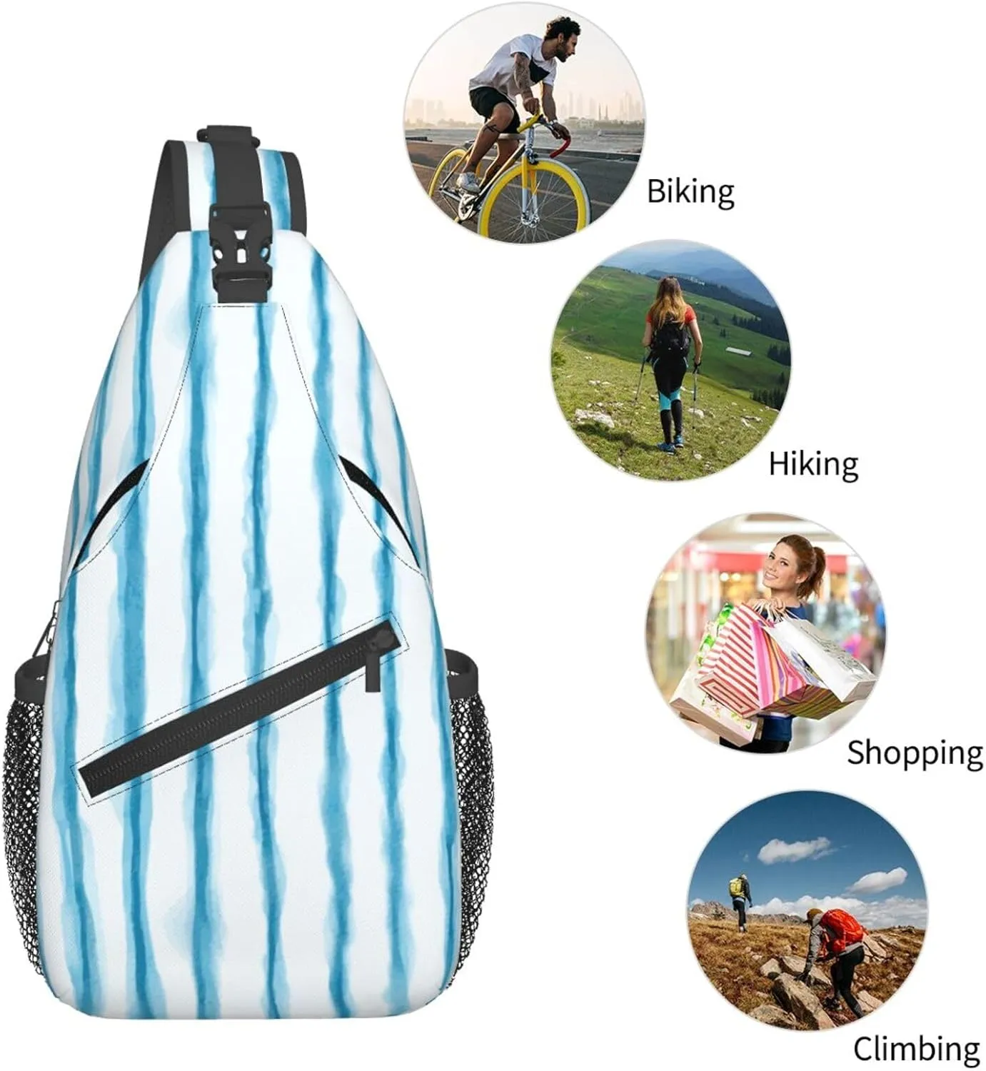 Blue Stripe Crossbody Sling Backpack Sling Bag Adjustable Chest Shoulder Daypack For Women Men