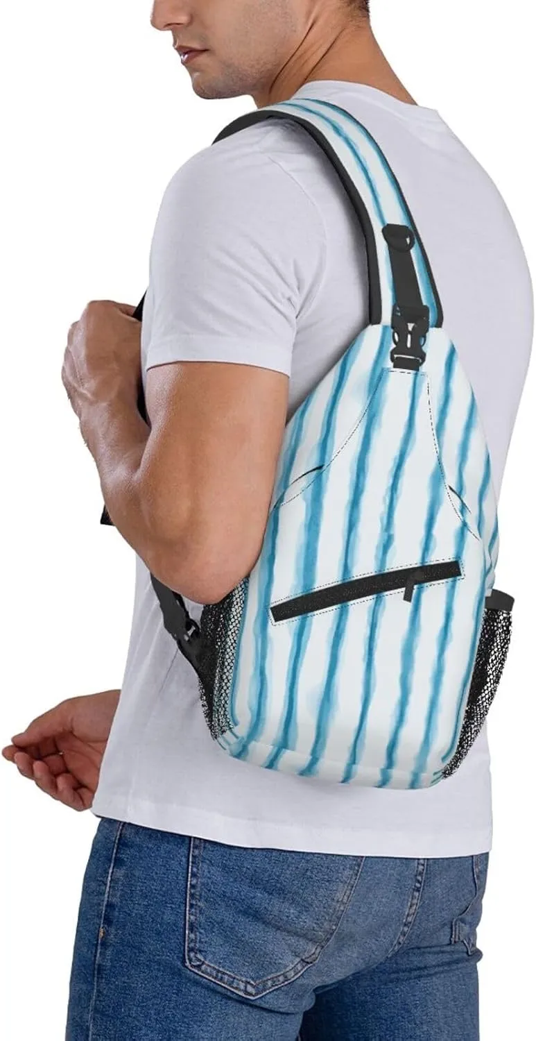 Blue Stripe Crossbody Sling Backpack Sling Bag Adjustable Chest Shoulder Daypack For Women Men