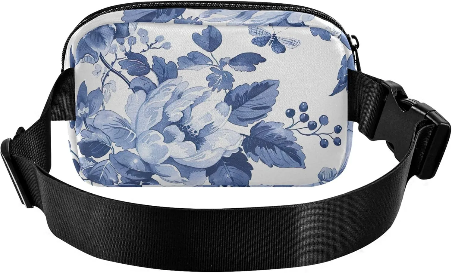 Blue White Floral Women Fanny Pack Waterproof Hip Pack Belt Bag Cartoon Waist Pouches for Men