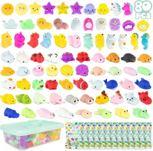 BONNYCO Mochi Squishy Toys Bulk for Kids Party Favors Pack 80 Goodie Bags Stuffers for Kids 3-5 4-8 Return Gifts for Birthday Party, Squishy Fidget Toys Pinata Stuffers Birthday Boys Girls Kawaii