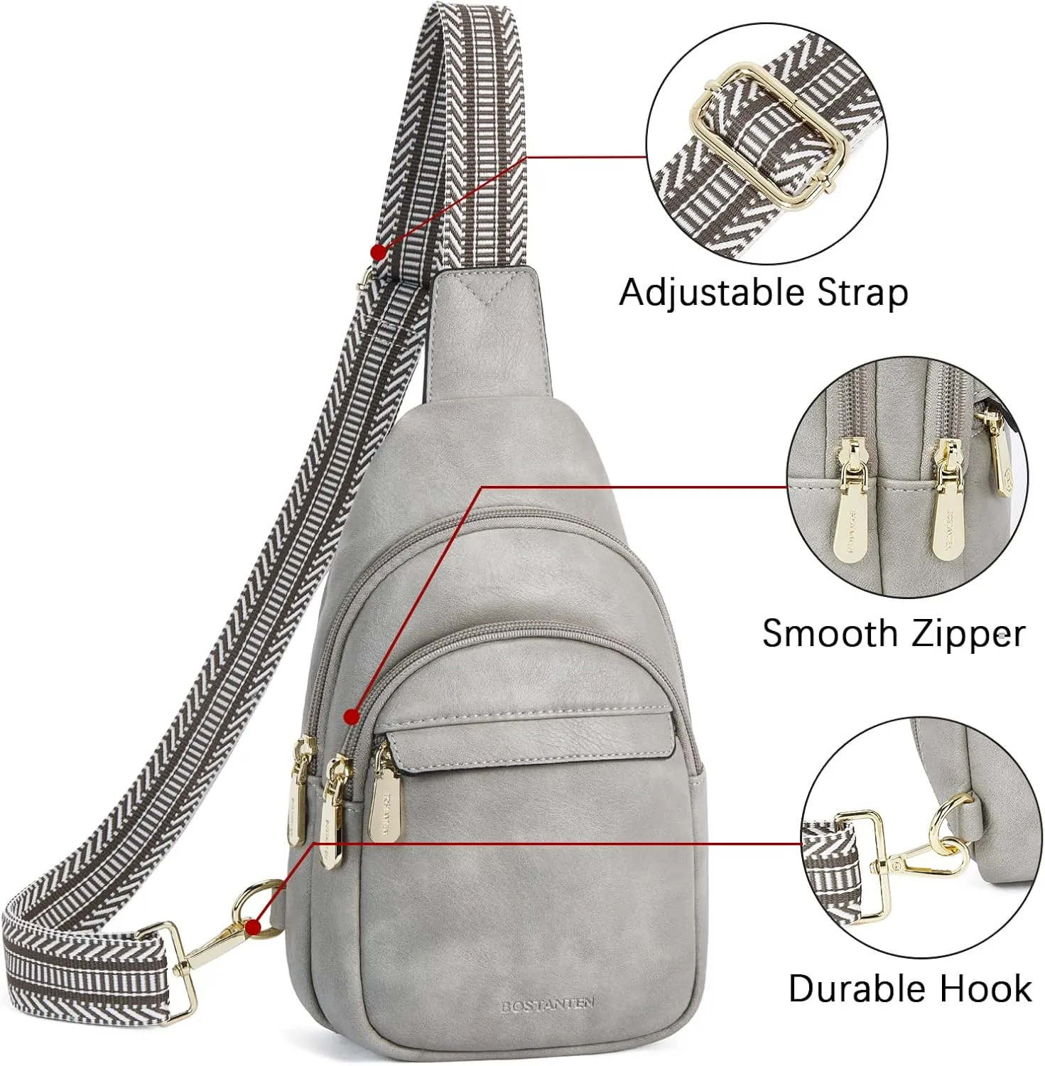 BOSTANTEN Small Sling Bag for Women Leather Crossbody Bags Fanny Pack Chest Bag for Travel