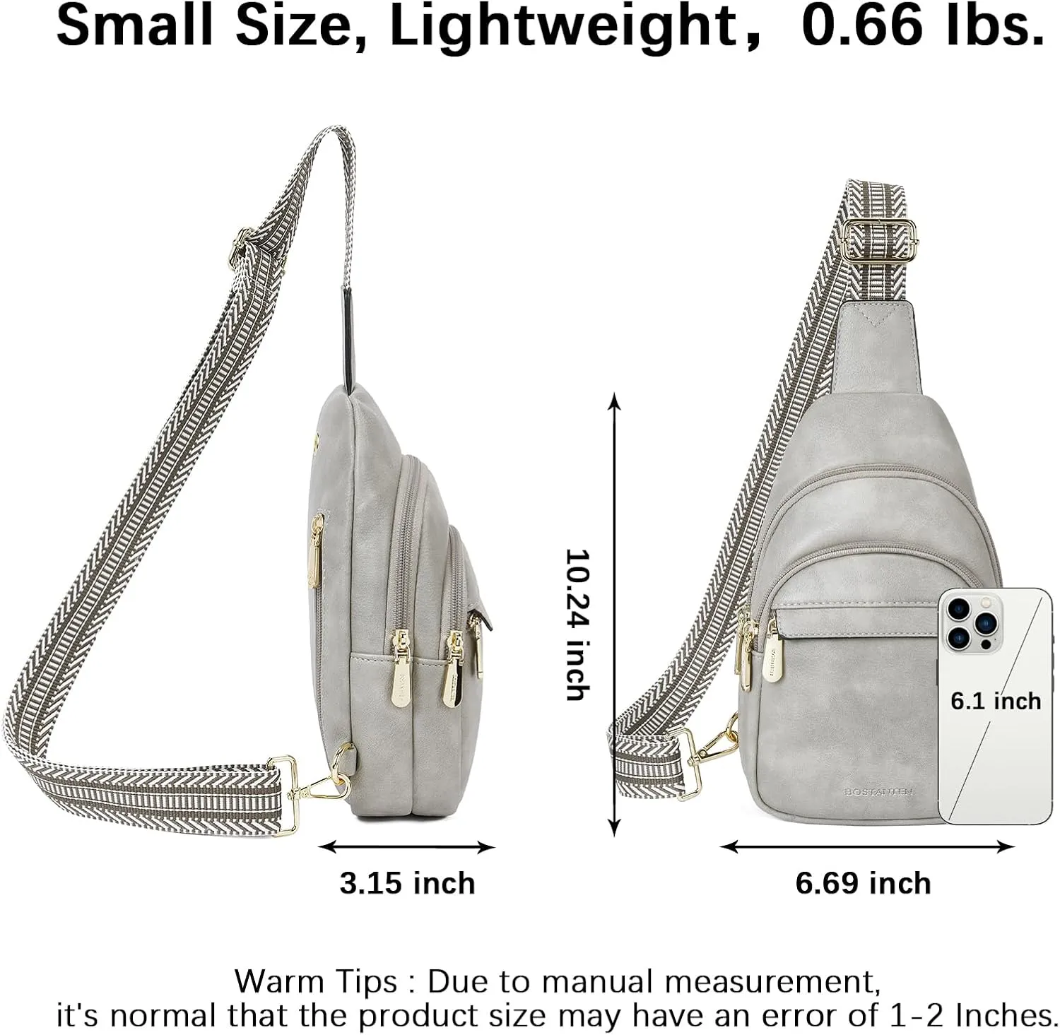 BOSTANTEN Small Sling Bag for Women Leather Crossbody Bags Fanny Pack Chest Bag for Travel