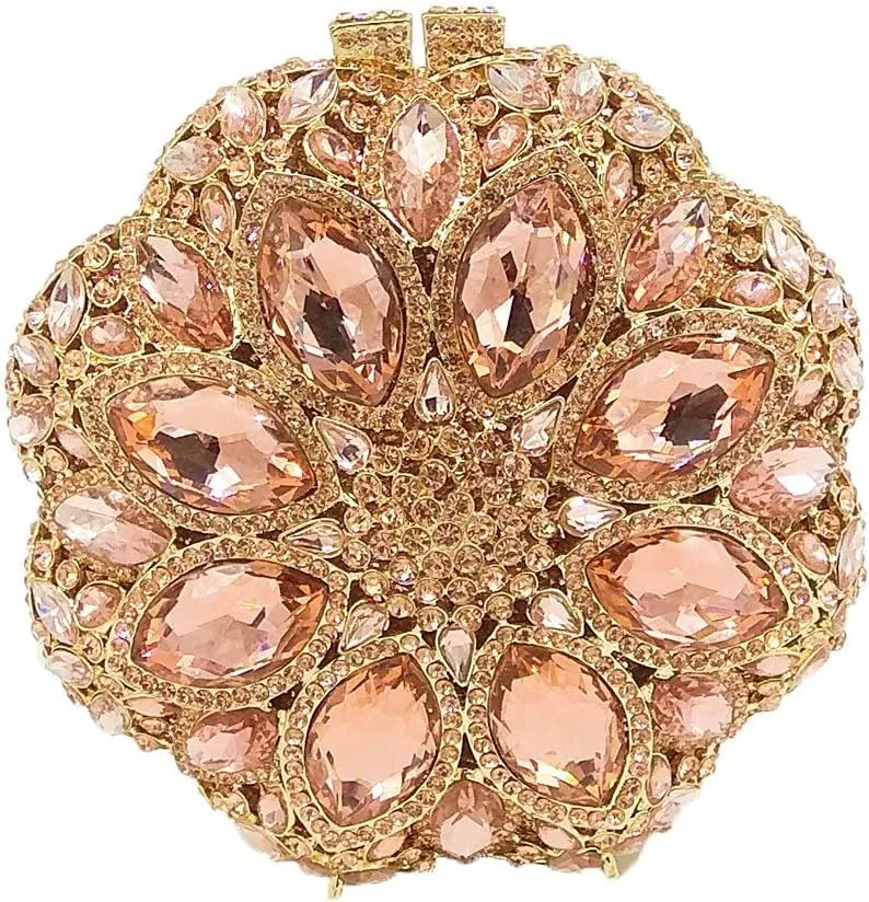 Boutique De FGG Elegant Round Crystal Clutch Evening Bags for Women Formal Party Handbags Bridal Wedding Purse
