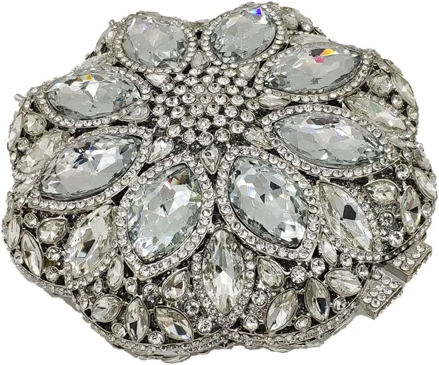 Boutique De FGG Elegant Round Crystal Clutch Evening Bags for Women Formal Party Handbags Bridal Wedding Purse