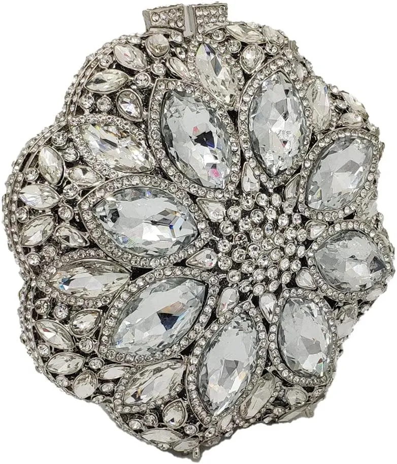 Boutique De FGG Elegant Round Crystal Clutch Evening Bags for Women Formal Party Handbags Bridal Wedding Purse