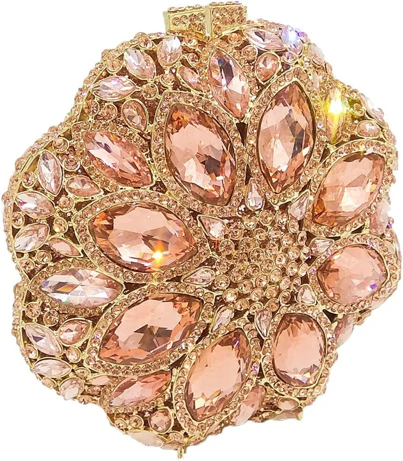 Boutique De FGG Elegant Round Crystal Clutch Evening Bags for Women Formal Party Handbags Bridal Wedding Purse