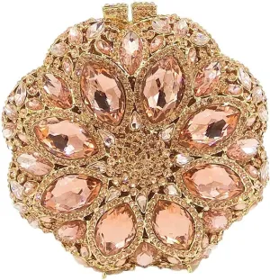 Boutique De FGG Elegant Round Crystal Clutch Evening Bags for Women Formal Party Handbags Bridal Wedding Purse