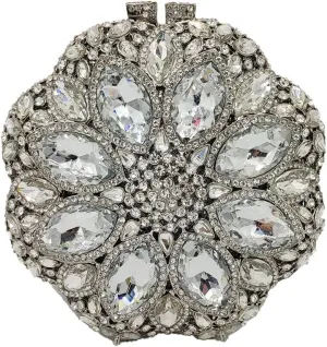 Boutique De FGG Elegant Round Crystal Clutch Evening Bags for Women Formal Party Handbags Bridal Wedding Purse