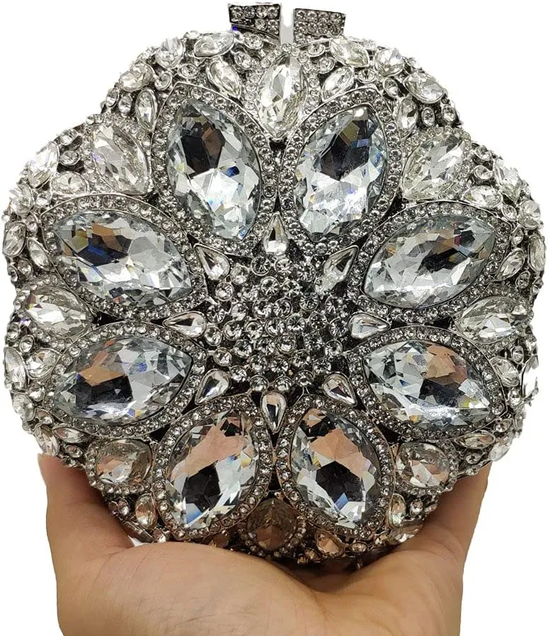 Boutique De FGG Elegant Round Crystal Clutch Evening Bags for Women Formal Party Handbags Bridal Wedding Purse