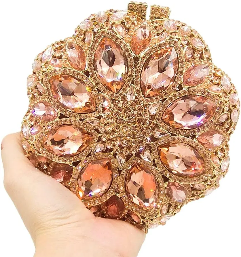 Boutique De FGG Elegant Round Crystal Clutch Evening Bags for Women Formal Party Handbags Bridal Wedding Purse
