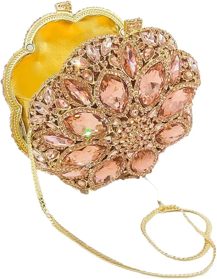 Boutique De FGG Elegant Round Crystal Clutch Evening Bags for Women Formal Party Handbags Bridal Wedding Purse