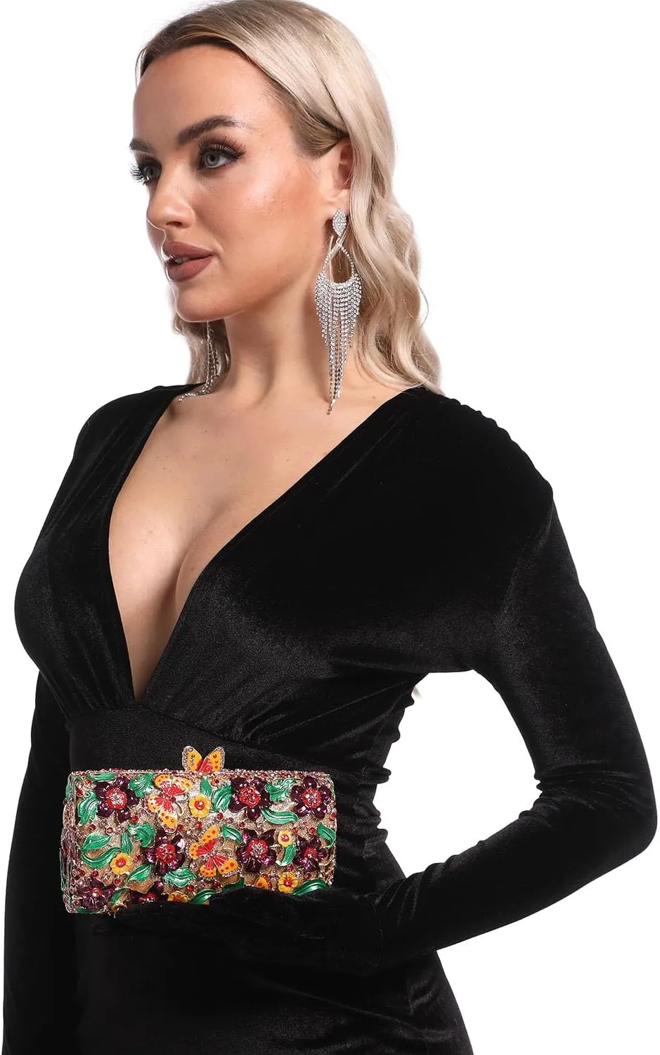Boutique De FGG Flowers & Butterfly Women Crystal Clutch Evening Bag Wedding Party Rhinestone Handbags
