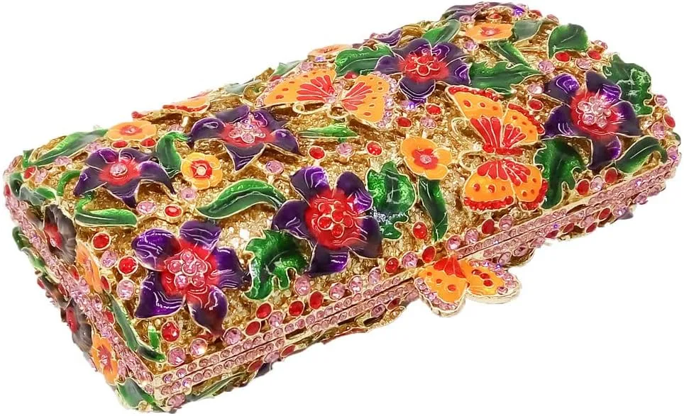 Boutique De FGG Flowers & Butterfly Women Crystal Clutch Evening Bag Wedding Party Rhinestone Handbags