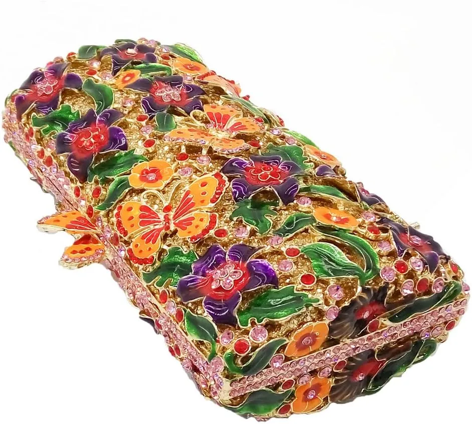 Boutique De FGG Flowers & Butterfly Women Crystal Clutch Evening Bag Wedding Party Rhinestone Handbags