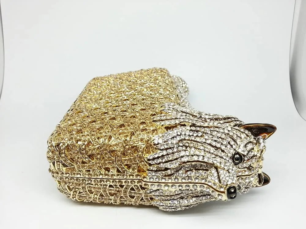 Boutique De FGG Puppy Evening Bags and Clutches for Women Formal Party Poodle Dog Crystal Clutch Purse Wedding Handbag