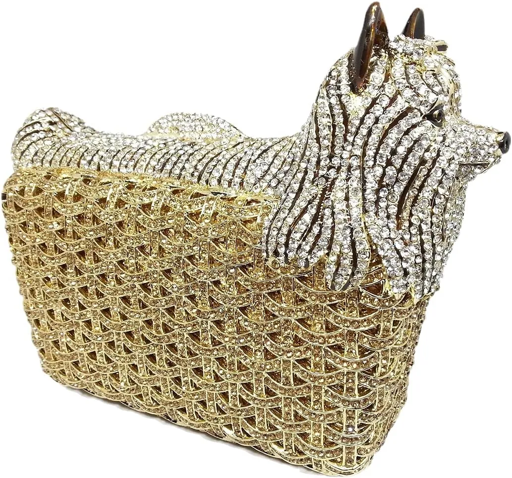 Boutique De FGG Puppy Evening Bags and Clutches for Women Formal Party Poodle Dog Crystal Clutch Purse Wedding Handbag