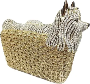 Boutique De FGG Puppy Evening Bags and Clutches for Women Formal Party Poodle Dog Crystal Clutch Purse Wedding Handbag