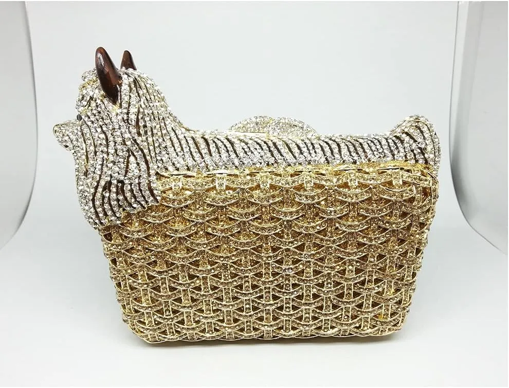 Boutique De FGG Puppy Evening Bags and Clutches for Women Formal Party Poodle Dog Crystal Clutch Purse Wedding Handbag
