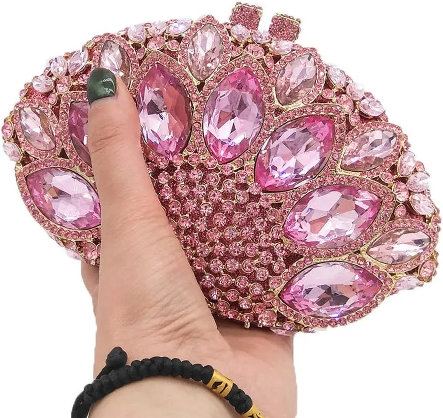 Boutique De FGG Women Peacock Clutch Crystal Evening Bags Bridal Wedding Rhinestone Handbags Cocktail Purse