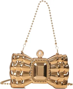 Bow Purse for Women Mini Bow Clutch Purse Crossbody Cute Clutch Y2k Bow Metallic Small Wedding Party Rhinstone Handbag