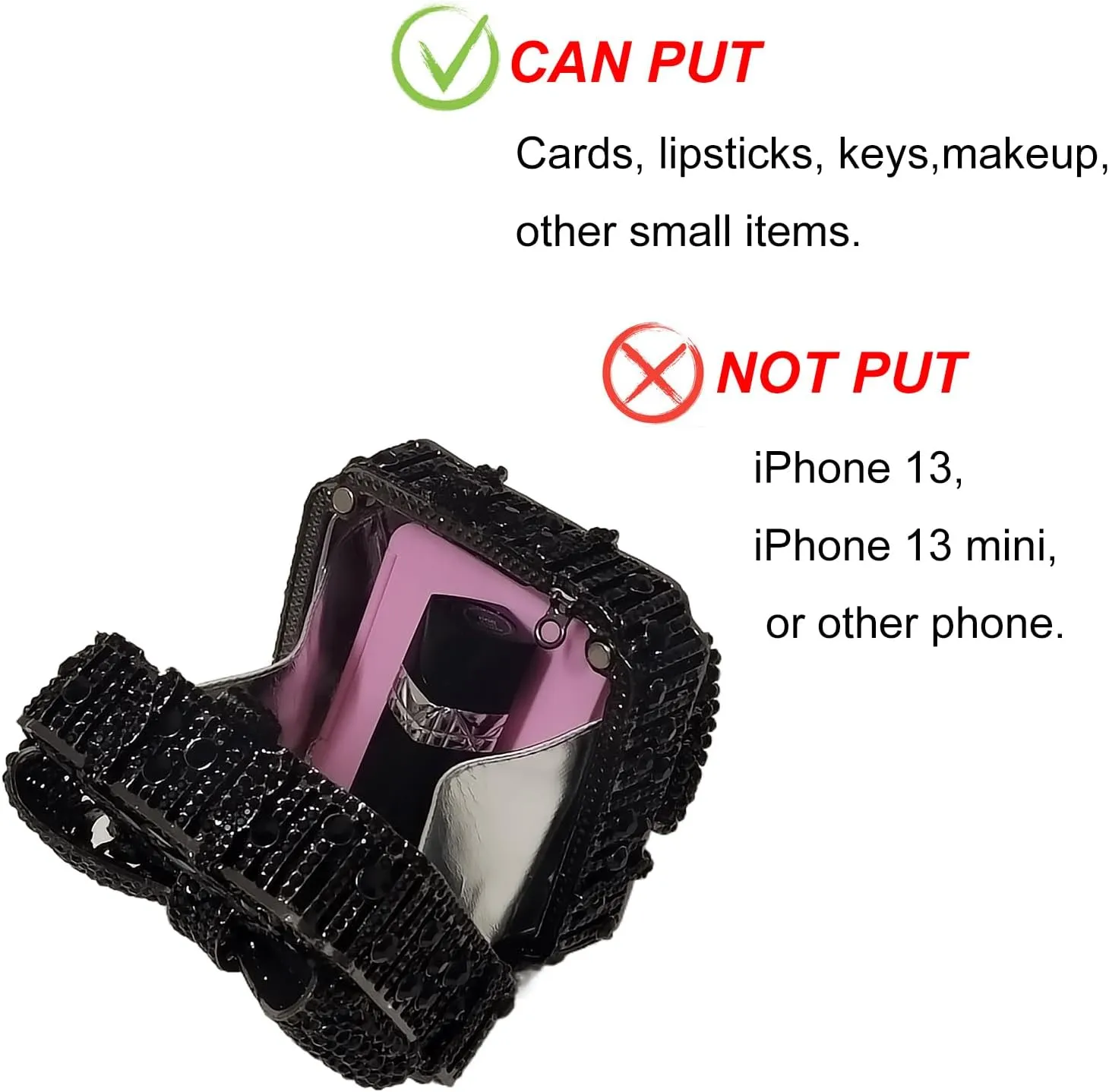 Bowknot Cute Crystal Box Clutch Glitter Evening Bag Women Rhinestone Handbags Purses Party Wedding