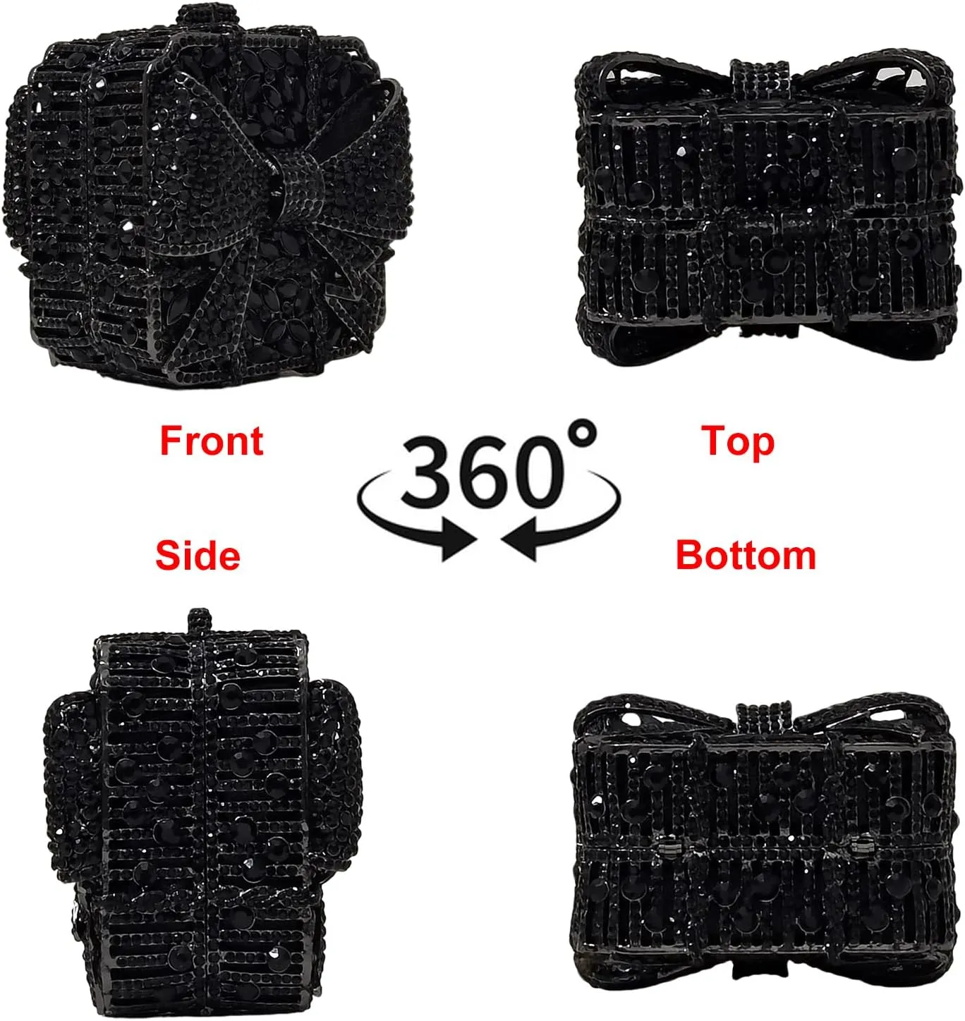 Bowknot Cute Crystal Box Clutch Glitter Evening Bag Women Rhinestone Handbags Purses Party Wedding