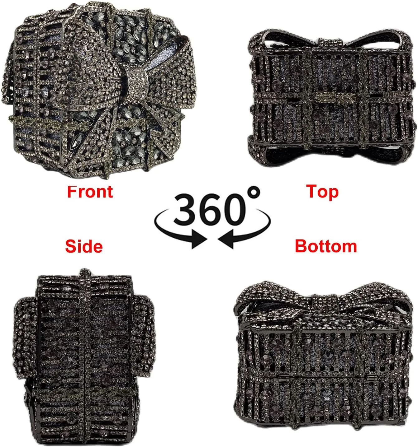 Bowknot Cute Crystal Box Clutch Glitter Evening Bag Women Rhinestone Handbags Purses Party Wedding