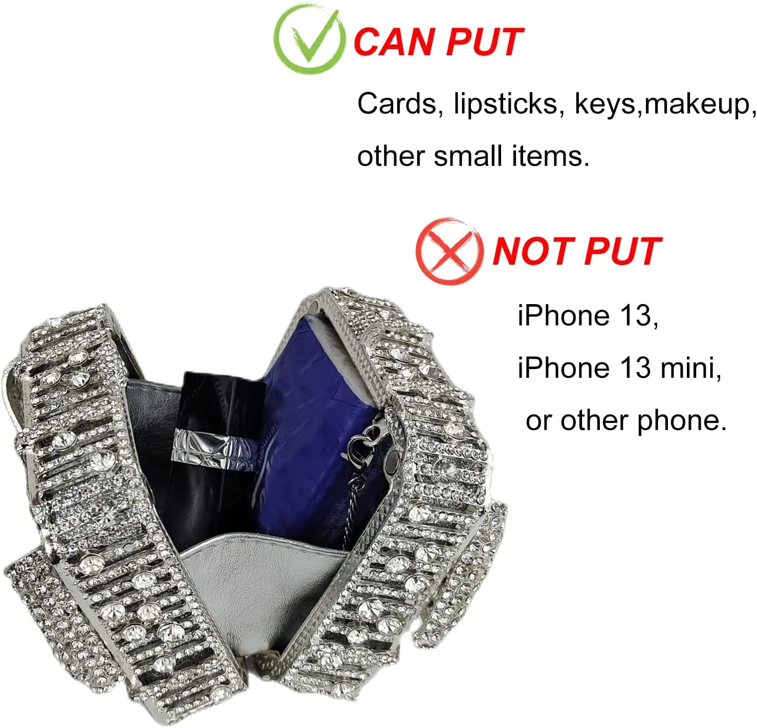 Bowknot Cute Crystal Box Clutch Glitter Evening Bag Women Rhinestone Handbags Purses Party Wedding
