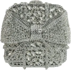 Bowknot Cute Crystal Box Clutch Glitter Evening Bag Women Rhinestone Handbags Purses Party Wedding