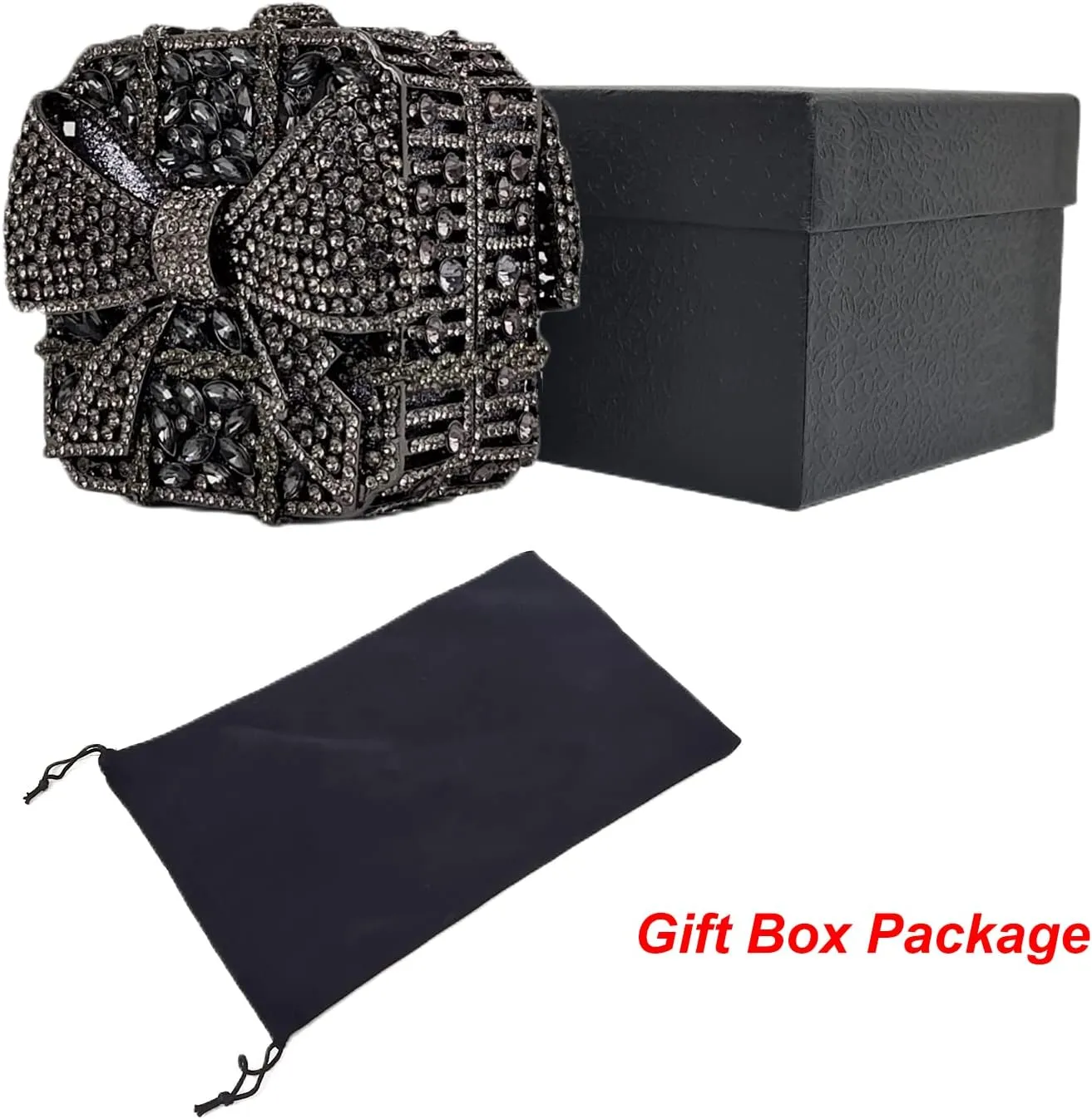 Bowknot Cute Crystal Box Clutch Glitter Evening Bag Women Rhinestone Handbags Purses Party Wedding