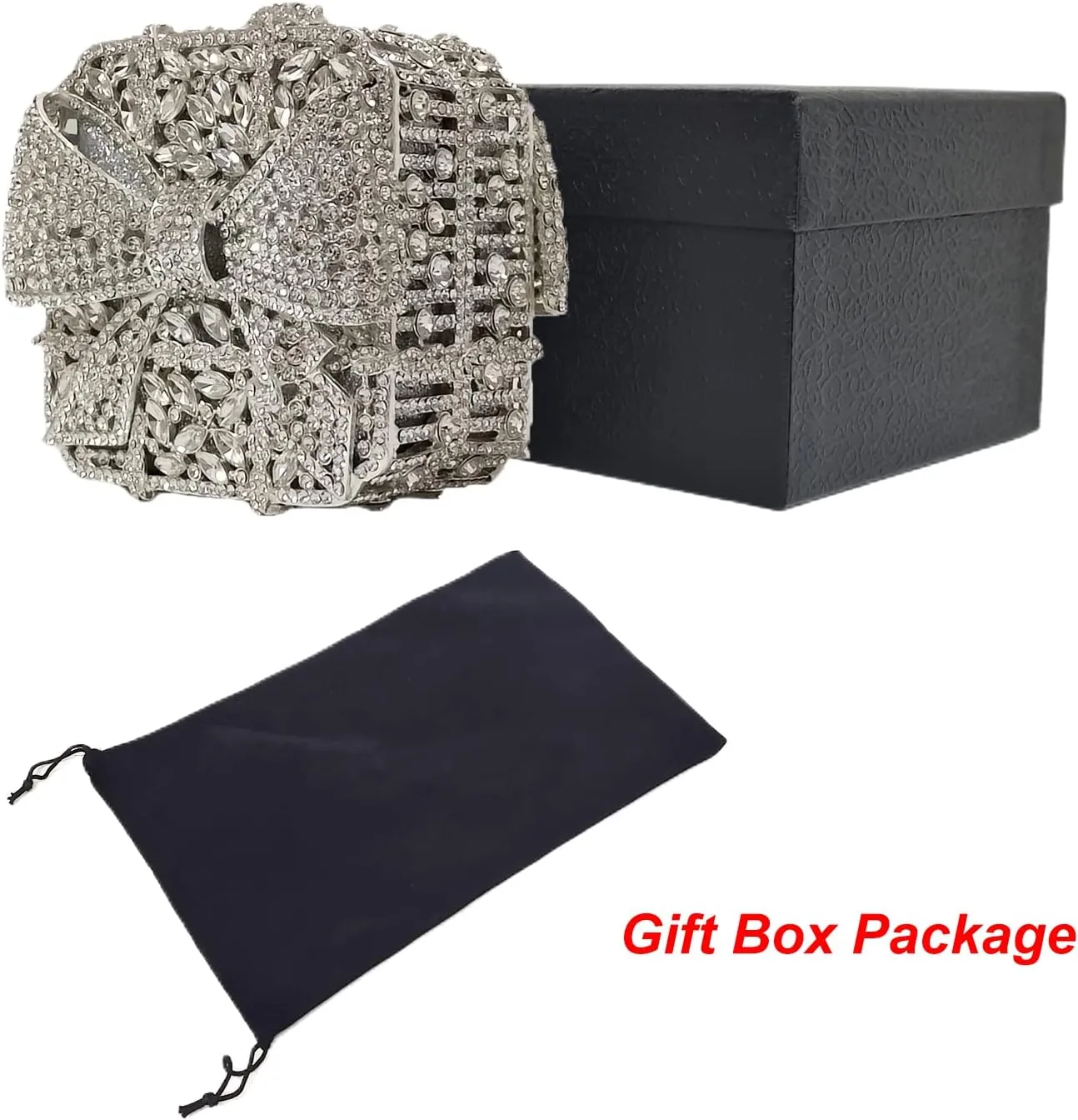 Bowknot Cute Crystal Box Clutch Glitter Evening Bag Women Rhinestone Handbags Purses Party Wedding
