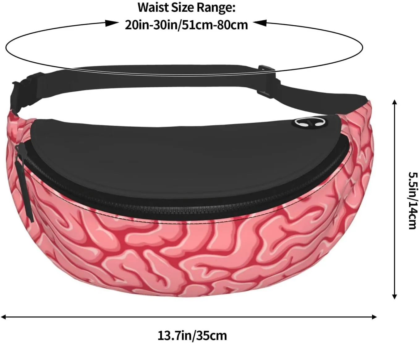 Brain Pattern Fanny Pack, Pink Waist Bag with Adjustable Strap, Novelty Design