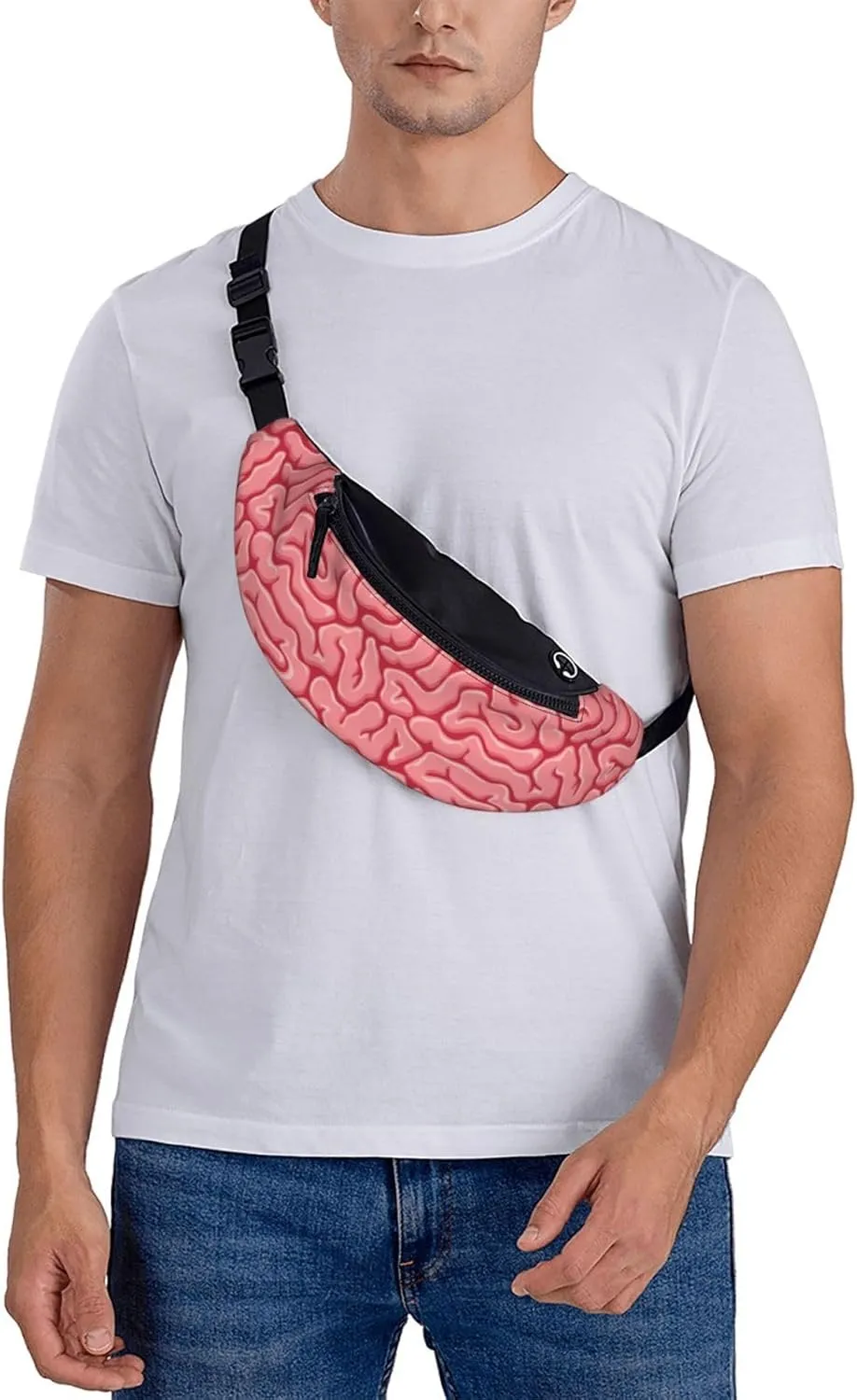 Brain Pattern Fanny Pack, Pink Waist Bag with Adjustable Strap, Novelty Design