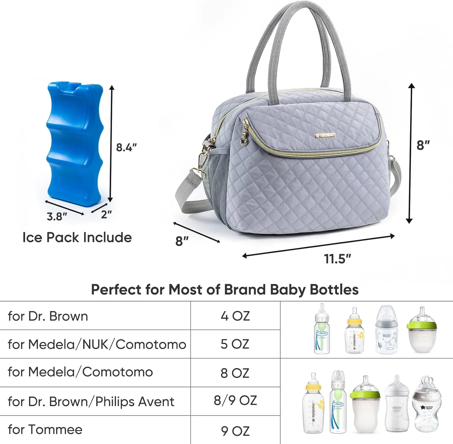 Breastmilk Cooler Travel Bag with 2 Wipes Dispensers & Ice Pack - 6 Bottle Cooler for 9 Oz - Breast Pump & Storage Bag for Daycare