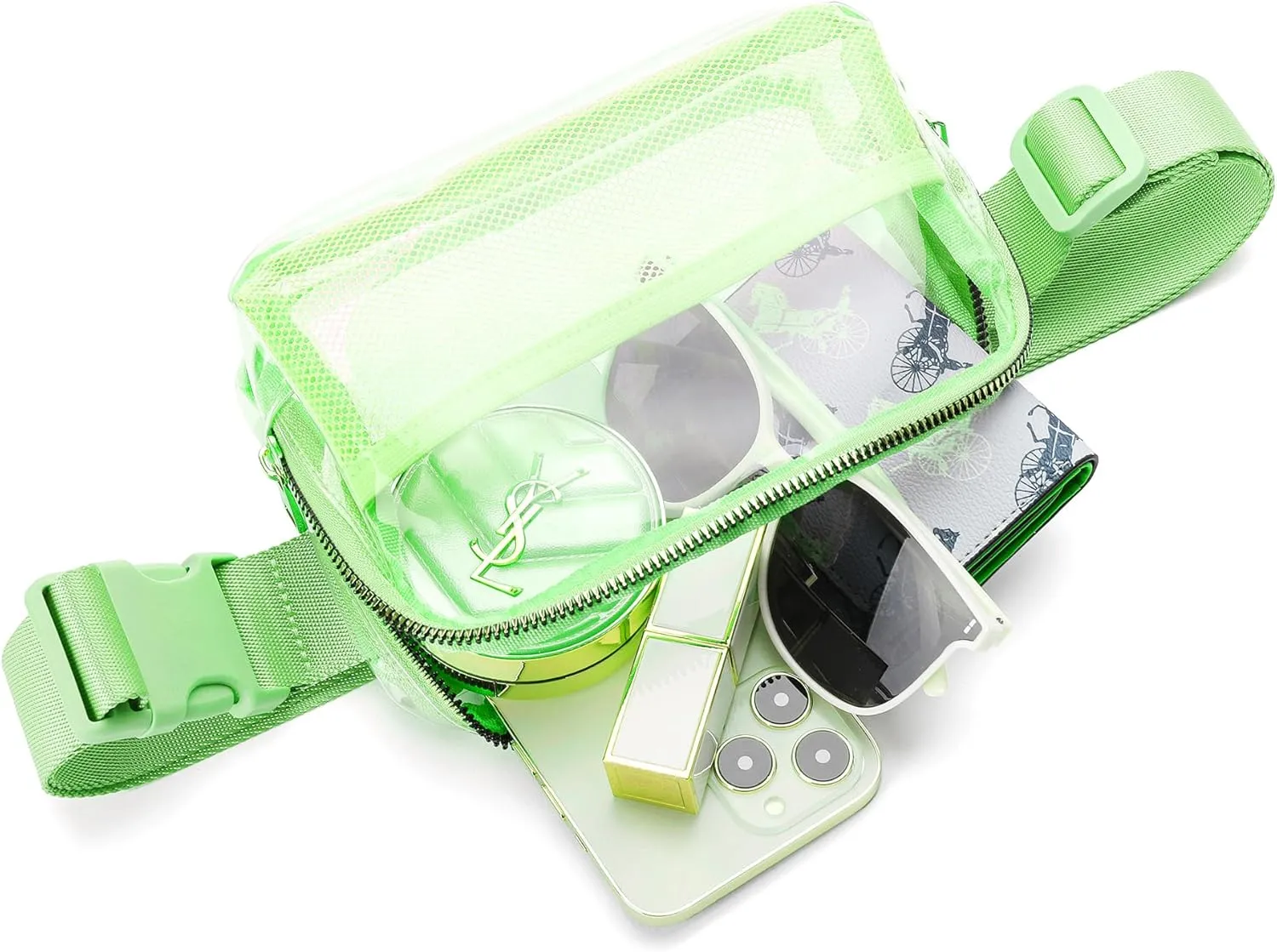 Brilliant Green Clear Belt Bag Fanny Pack Stadium Approved Crossbody Waist Bag for Women Men with Adjustable Strap for Concerts Sports Travelling Hiking Running
