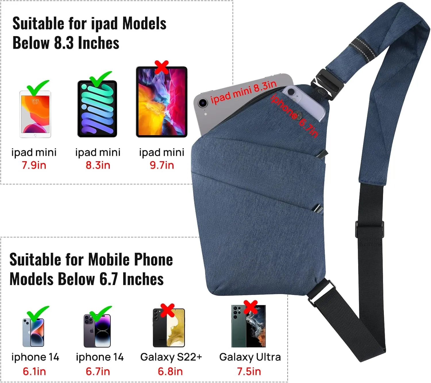 BROADREAM Anti Theft Crossbody Bag for Men Women - Slim Sling Bag Crossbody Shoulder Bag for Travel Hiking Sport Casual