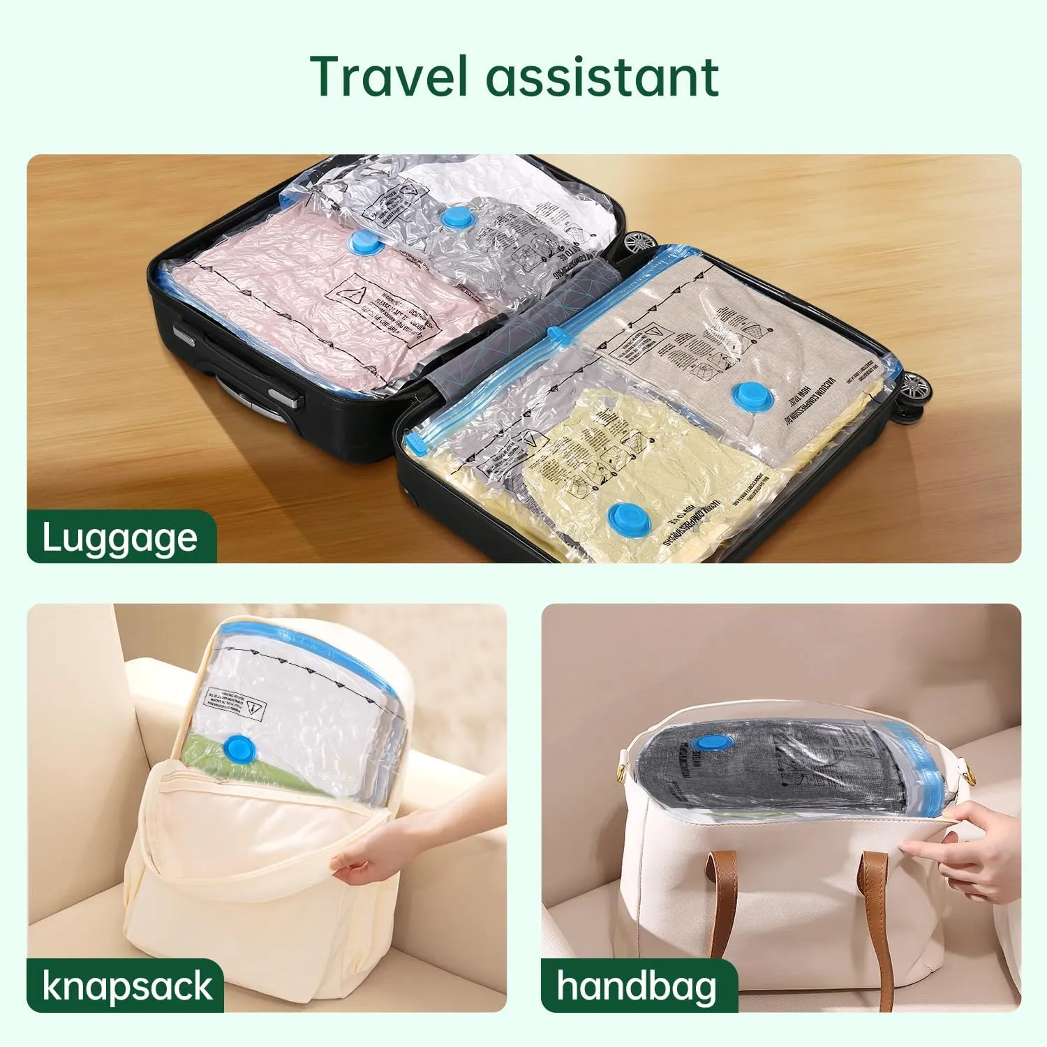 BRODI 18 Combo Pack Travel Vacuum Bags with Pump - Space Saver & Travel Essentials, Clothing & Luggage Vacuum Seal Bags