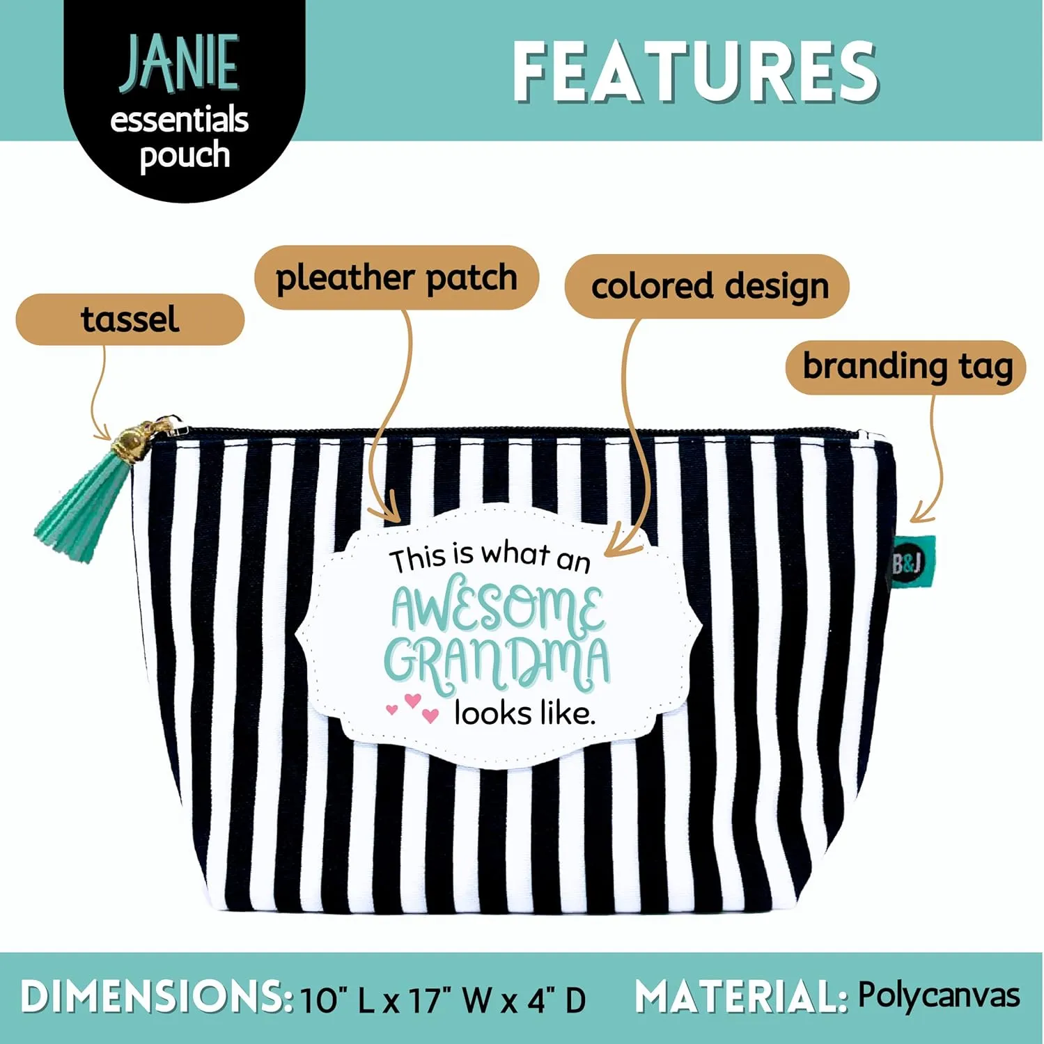 Brooke & Jess Designs Grandma Awesome Pouch Gifts for Women Striped Makeup Bags Cosmetic Bag Travel Toiletry Makeup Pouch Pencil Bag with Zipper Best Granny Birthday Just Because Gifts