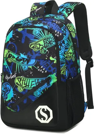 BTOOP Backpack for Kids Boys Girls Bookbag 17 Inch Elementary School Bags Primary Laptop Rucksack for Teens Travel（Skateboard Graffiti-Black