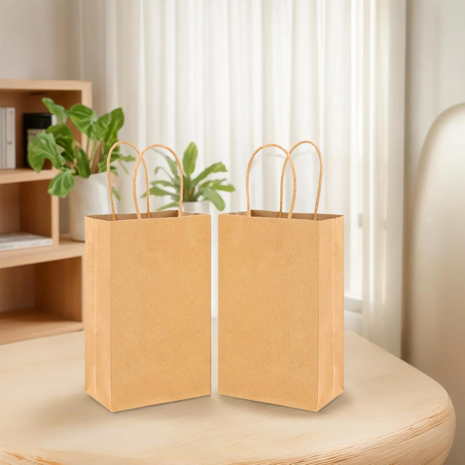 BURVAGY 200Pcs Kraft Paper Bags 5.25x3.25x8.25 Inches Small Paper Gift Bags with Handles Bulk Grocery Retail Party Favor Shopping Bags (Brown)