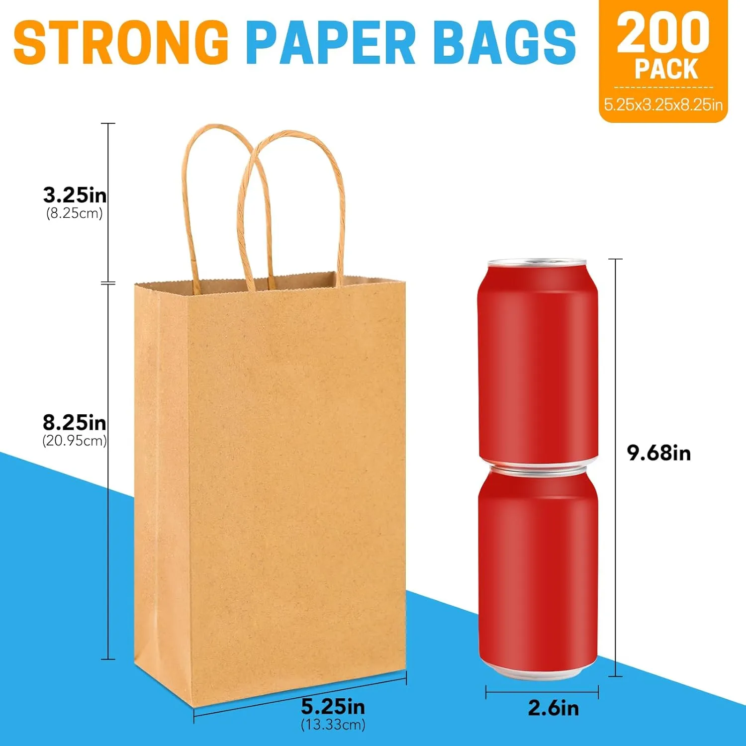 BURVAGY 200Pcs Kraft Paper Bags 5.25x3.25x8.25 Inches Small Paper Gift Bags with Handles Bulk Grocery Retail Party Favor Shopping Bags (Brown)