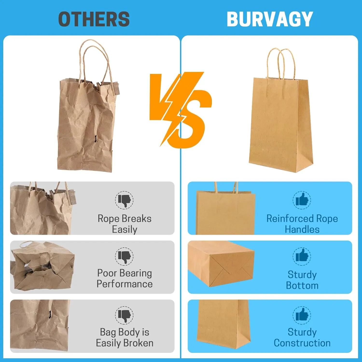 BURVAGY 200Pcs Kraft Paper Bags 5.25x3.25x8.25 Inches Small Paper Gift Bags with Handles Bulk Grocery Retail Party Favor Shopping Bags (Brown)