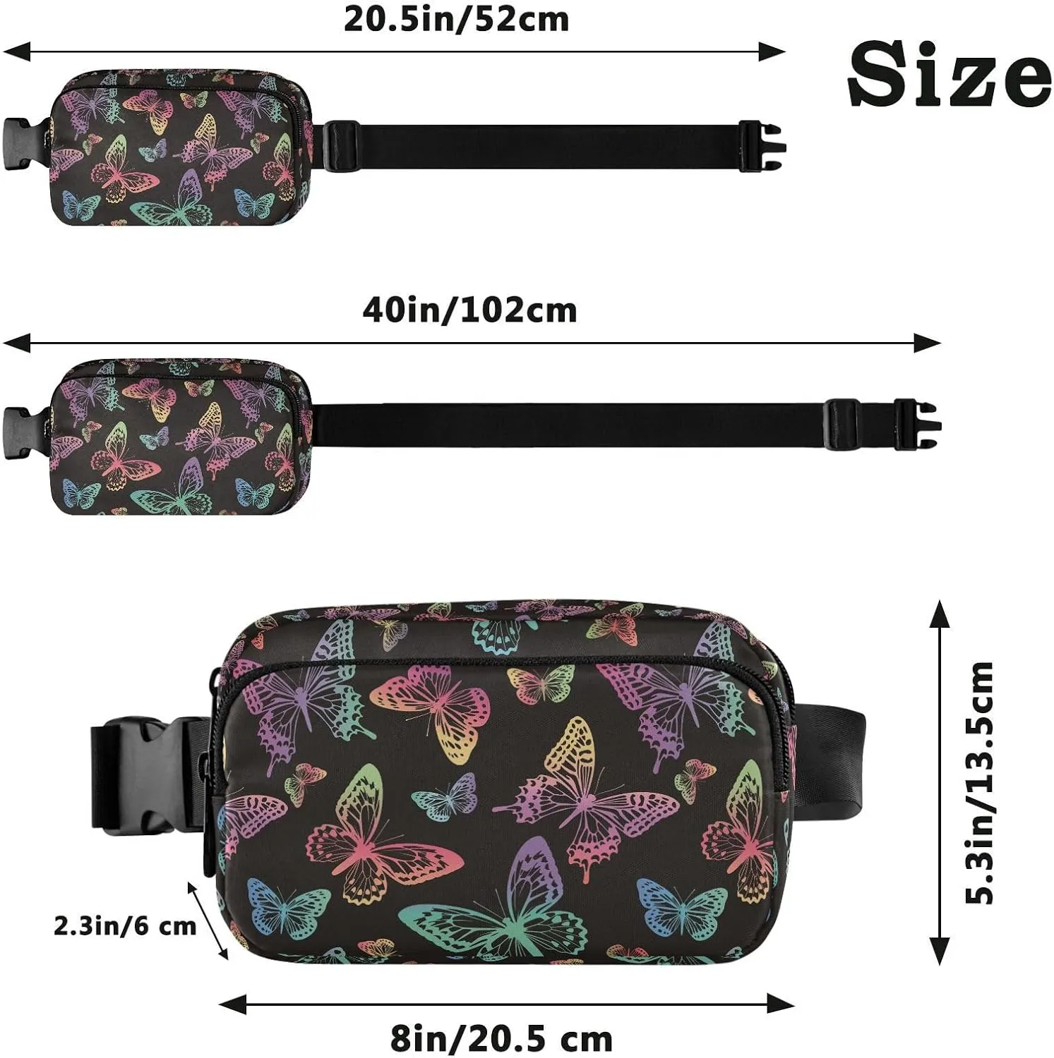 Butterfly Fanny Pack for Men Women Belt Bag Waterproof Waist Bags With Adjustable Straps Presents for Travel Sports Workout