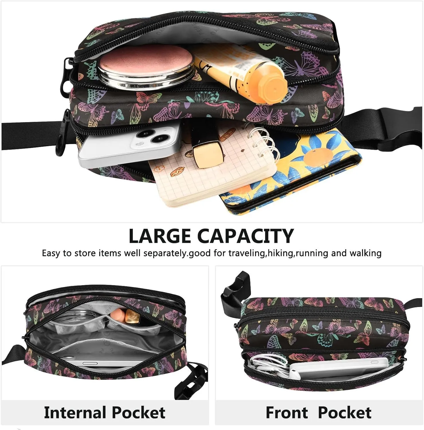 Butterfly Fanny Pack for Men Women Belt Bag Waterproof Waist Bags With Adjustable Straps Presents for Travel Sports Workout