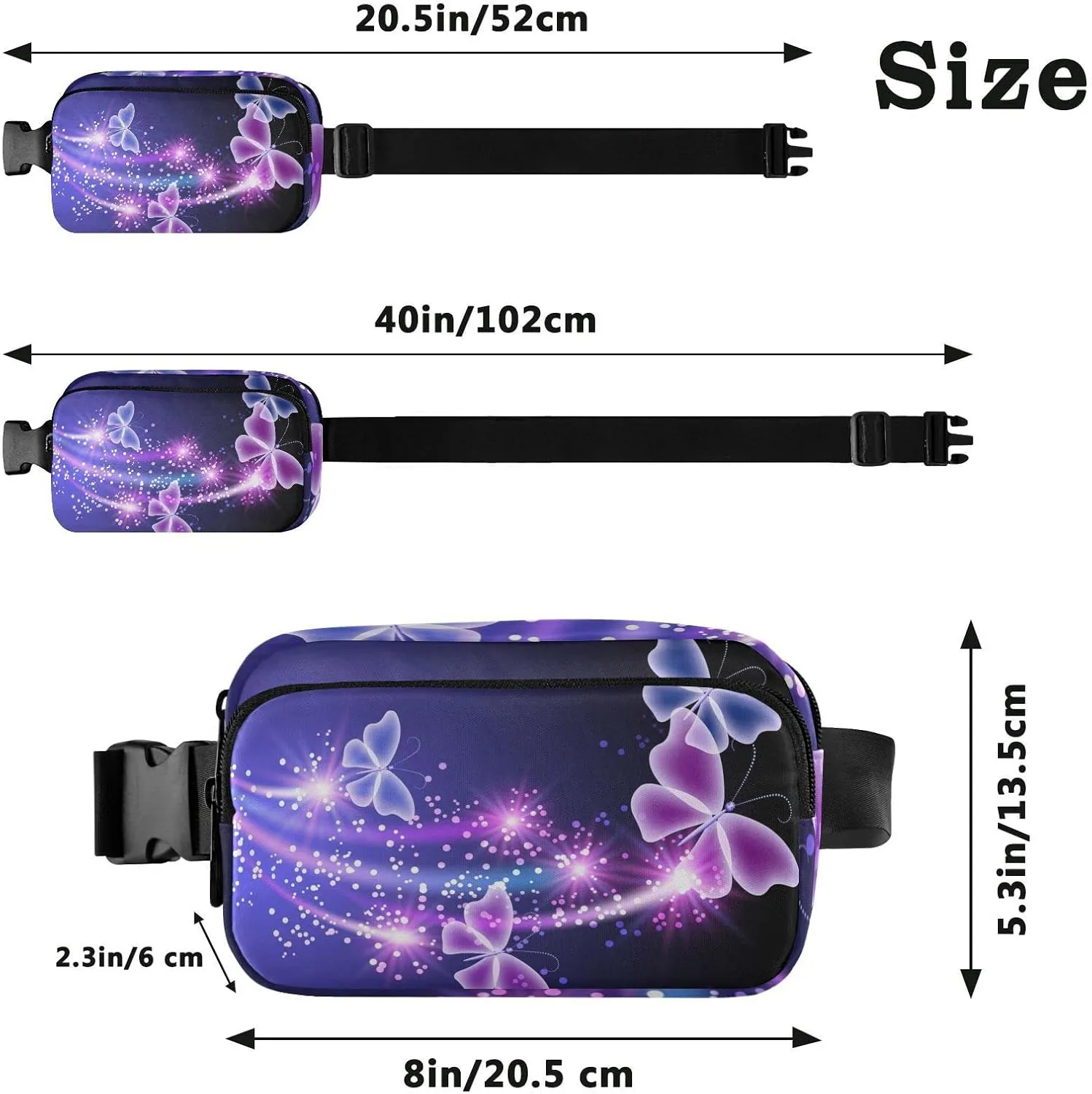 Butterfly Fanny Pack for Women Belt Bag Waterproof Adjustable Strap Waist Pouch Presents Casual Cycling Running