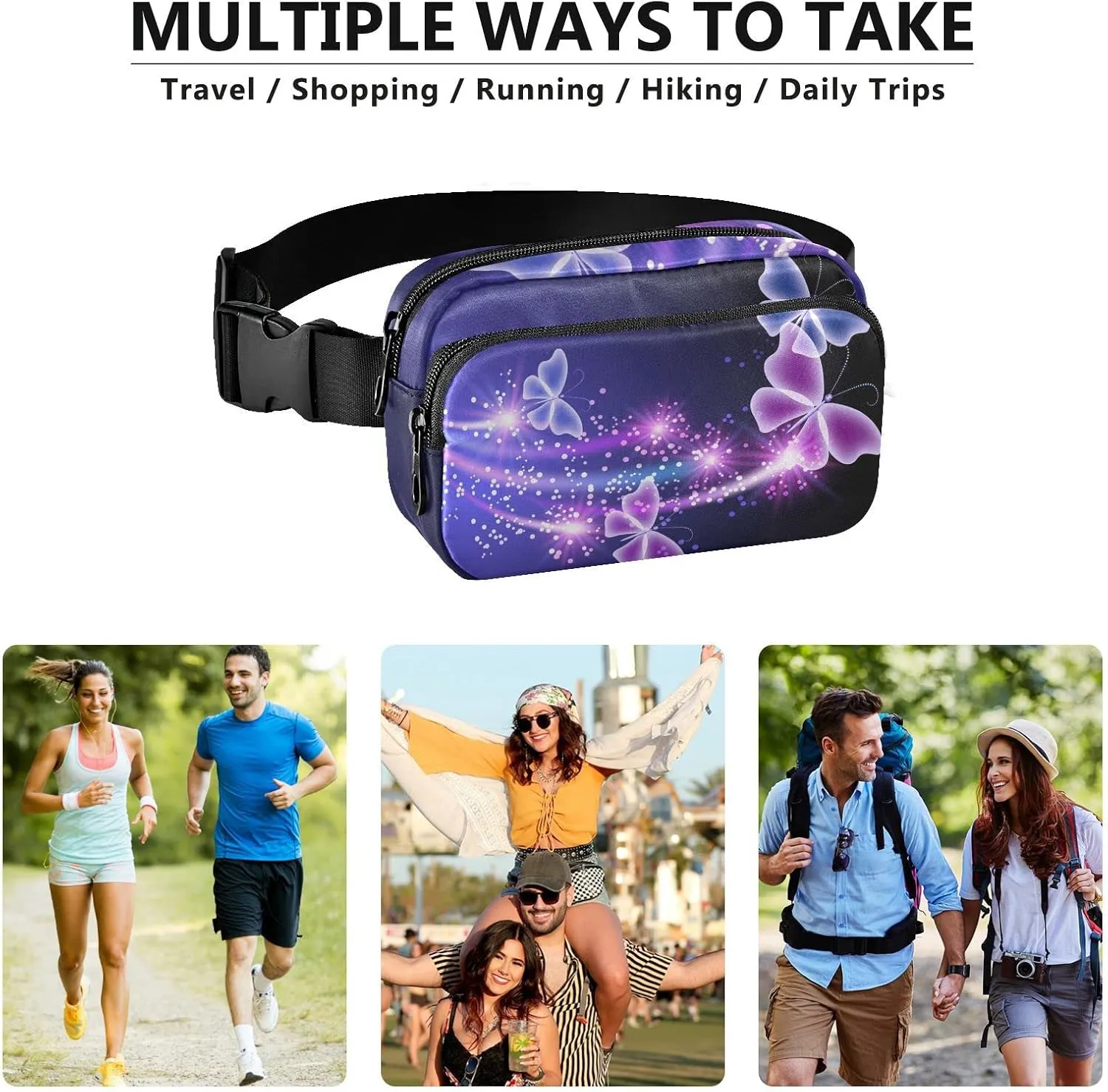 Butterfly Fanny Pack for Women Belt Bag Waterproof Adjustable Strap Waist Pouch Presents Casual Cycling Running