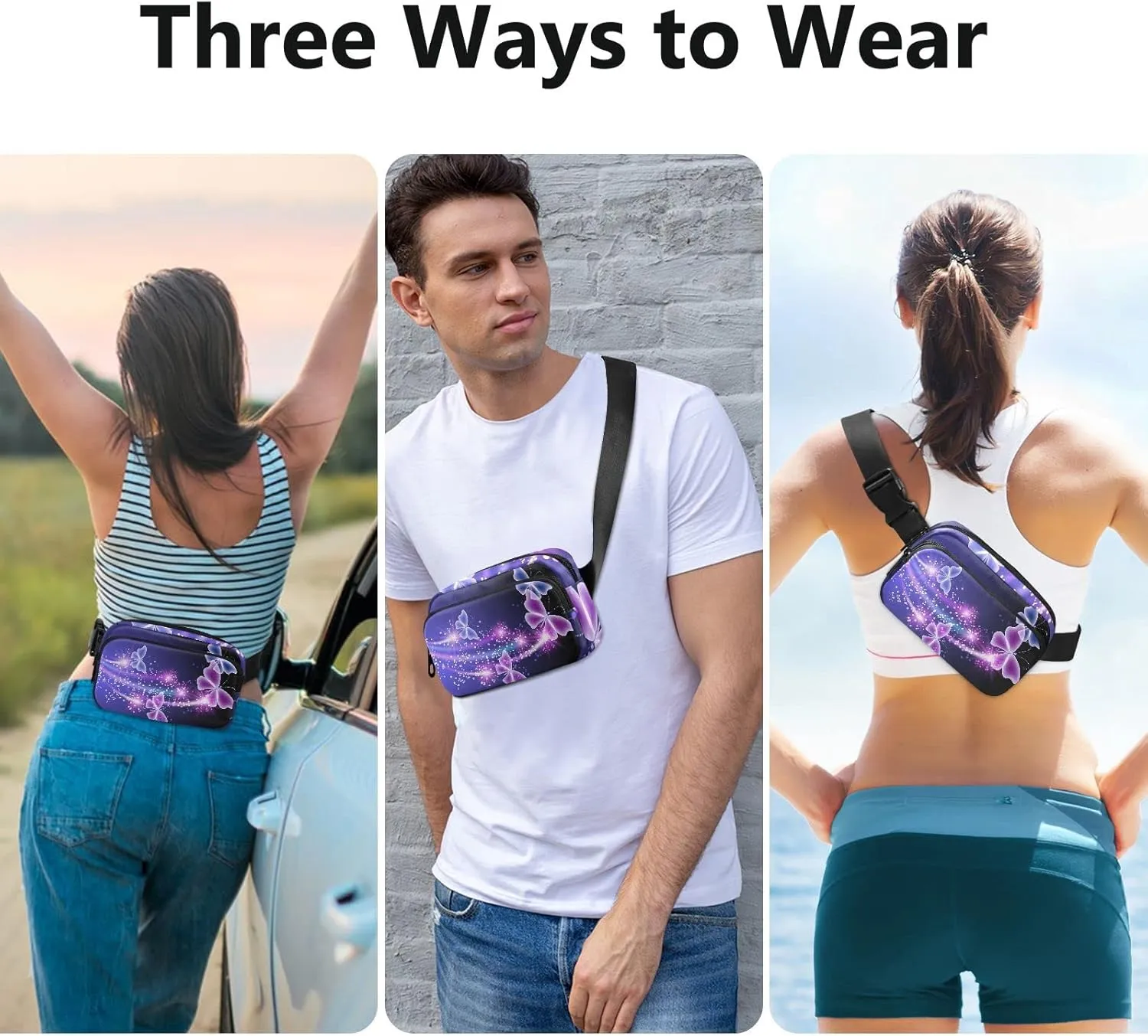 Butterfly Fanny Pack for Women Belt Bag Waterproof Adjustable Strap Waist Pouch Presents Casual Cycling Running