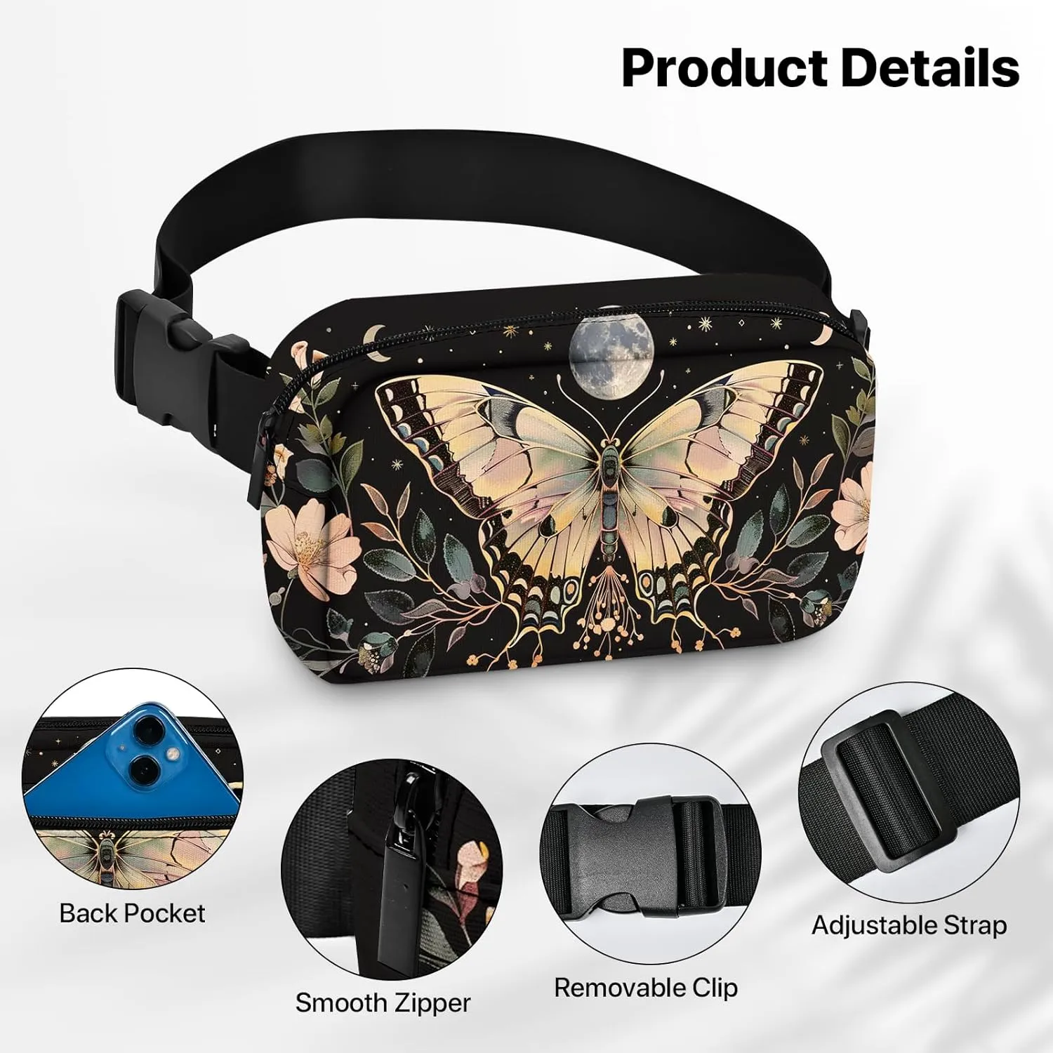 Butterfly Fanny Pack for Women Men Belt Bag Waterproof Waist Bags With Adjustable Straps Phone Purse Wallet Presents for Travel Sports Workout