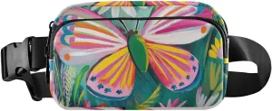Butterfly Fluttering Colorful Flowers Trendy Waist Pack Crossbody Bag for Women Men Multipurpose Crossbody Bag Anti Theft Waist Pack with Adjustable Strap for Travel Shopping Running